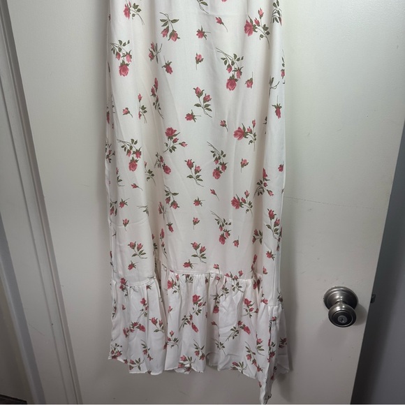 Moonsea White Pink Floral Spaghetti Strap Ruffle Smocked Back Midi Dress NWT L - Picture 10 of 16